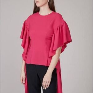 REJINA PYO Elegant Pink Ruffle Sleeve Top fitted rare designer